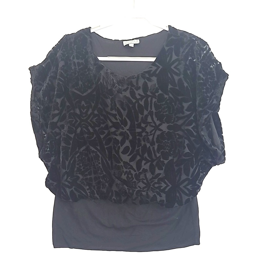 Joseph A. Womens Black Burnout Velvet Dolman Scoop Neck‎ Top Blouse Size Large L